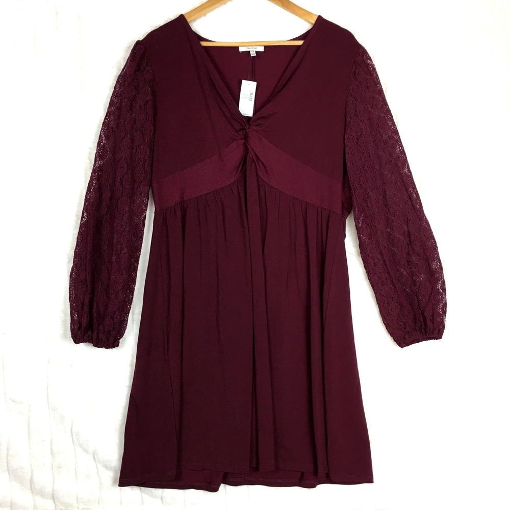 Maurices Long Lace Sleeve Babydoll Mini Dress Red Party Stretchy‎ Women's XL NEW
